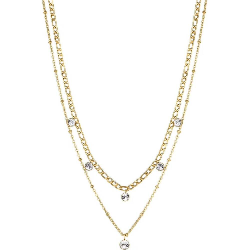 Brosway Italia Symphonia Double Chain Necklace in Gold/Crystal 480mm